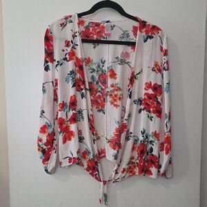 No Boundaries Floral Tie-Front Blouse Size XL